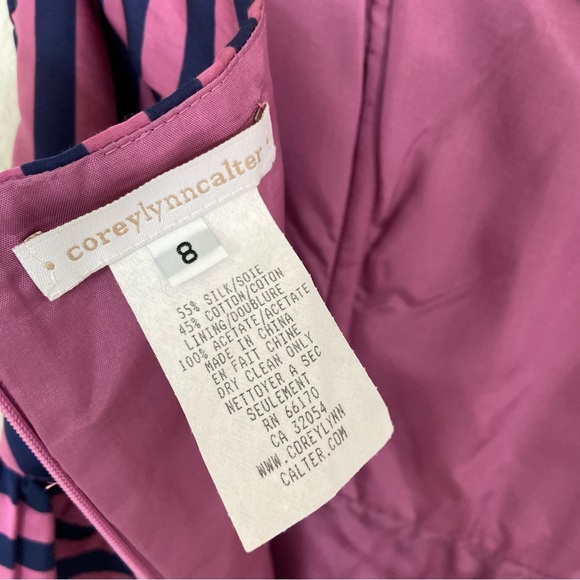 Corey Lynn Calter Anthropologie Pink and Navy Stripe Strapless Dress 8 - Picture 8 of 16